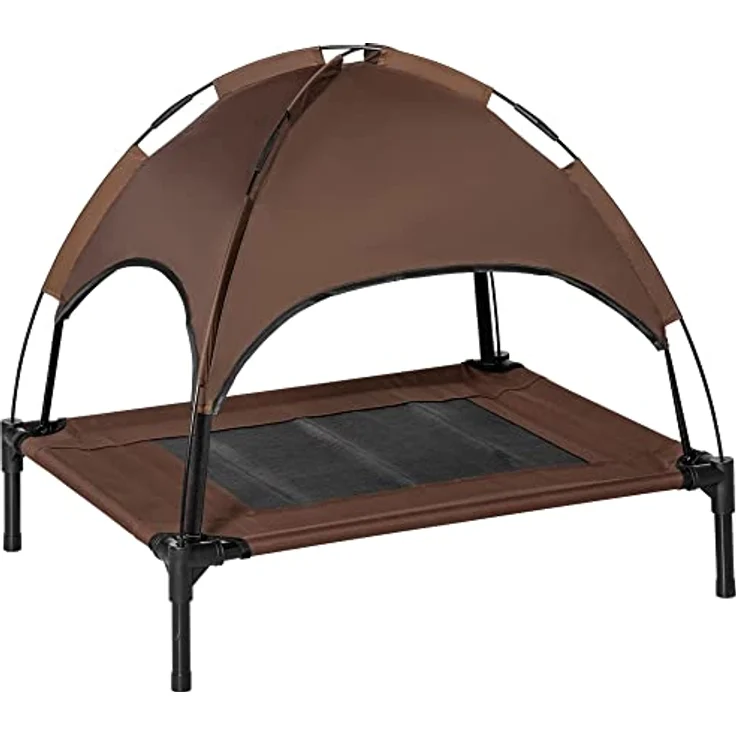 PawHut Haustierbett mit Baldachin, Erhöhtes Hundebett, Hundeliege Outdoor mit Dach, Atmungsaktiv, Taftstoff Kaffee 76 x 61 x 73 cm – Bild 1