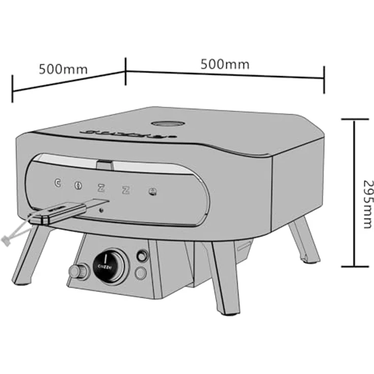 Cozze® Gas-Pizzaofen Classic Black Edition 13, inkl. Pizzastein, Backtemperatur bis 630°C, Grillfläche 34.5 x 34.5 cm, Gerätemaße 50 x 50 x 29.5 cm, schwarz – Bild 6
