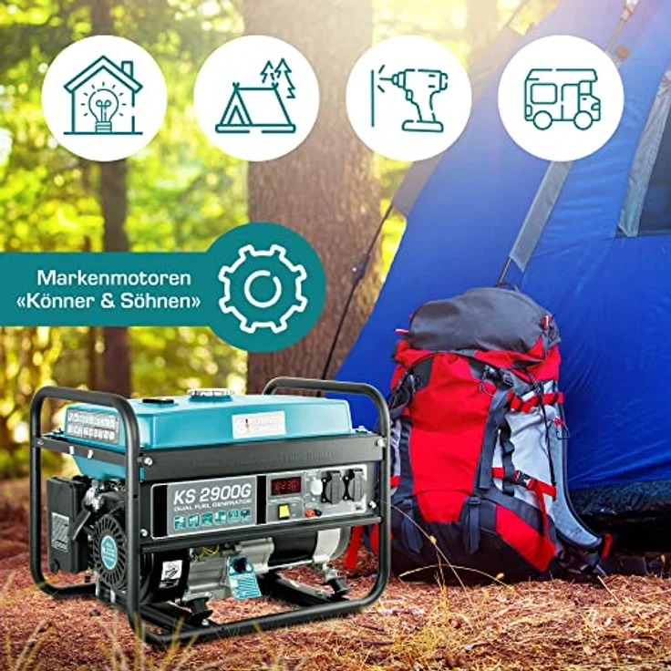 Könner & Söhnen KS 2900G, 2900 W DUAL FUEL Gas- und Benzin-Generator mit Druckminderer und 1,5 m Gasflaschen-Anschlussleitung – Bild 3