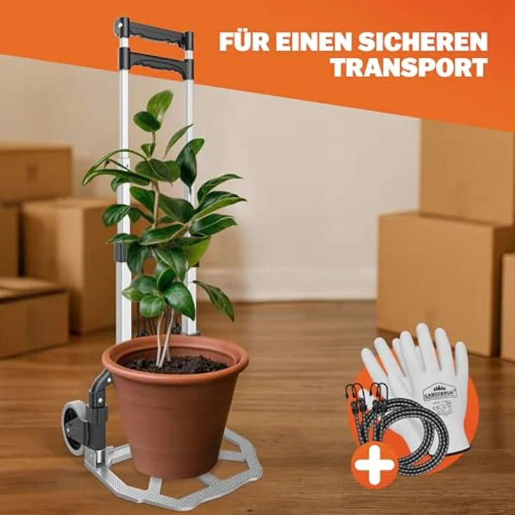 Gardebruk Sackkarre, Aluminium klappbar, 80 kg Tragkraft, verstellbarer Teleskopgriff, inkl. Handschuhe und Expanderseile – Bild 6