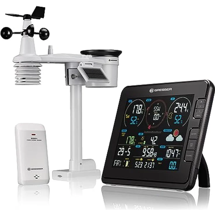 Bresser Wetterstation Funk 7-in-1 mit Außensensor, Profi W-LAN Wetter Center für UV-Pegel, Windgeschwindigkeit, Temperatur, Luftfeuchtigkeit und Niederschlag, 8 Zoll Farb-Display – Bild 1