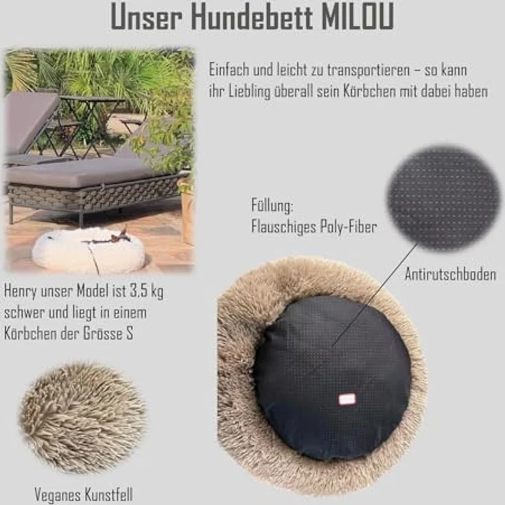 MediSafety Haustierkissen Milou Hundebett XL Braun - Besonders Flauschiges Haustiersofa Kuschelinsel rund 50-80cm – Bild 4