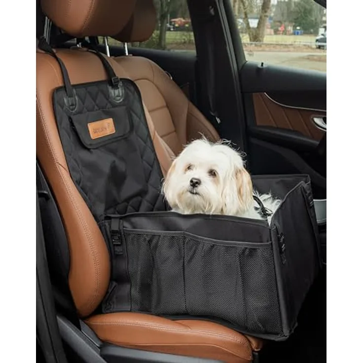 Rudelkönig Autositz für Hunde, Wasserabweisender Hundekorb für Auto Rückbank, für kleine und mittlere Hunde, schwarz