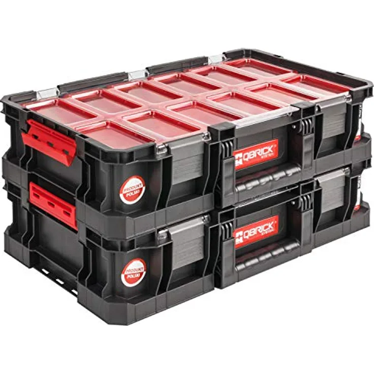 PAFEN Qbrick System TWO Organizer x2, Werkzeug Boxen mit 14,3l Fassungsvermögen, inkl. 9 Behältern, klappbarem Griff, 530 x 307 x 125mm
