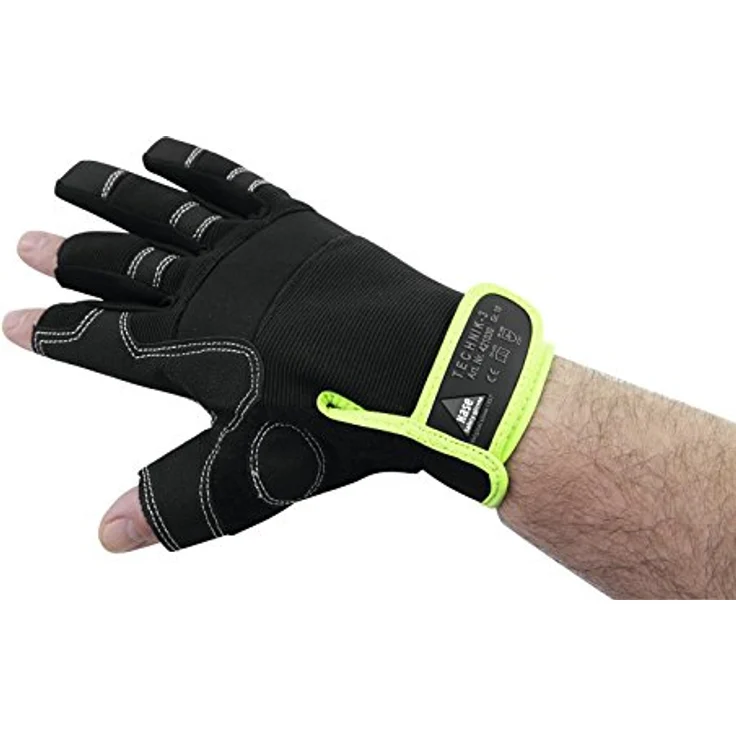 Hase Safety Gloves Leder-Arbeitshandschuhe Technik 3 Finger Montage Handschuh Outdoor Mechaniker (Paar, 1-St., VPE= 1 Paar, Gr 8-12) High-Quality Velcro/ High-Quality Klettverschluss, schwarz – Bild 3
