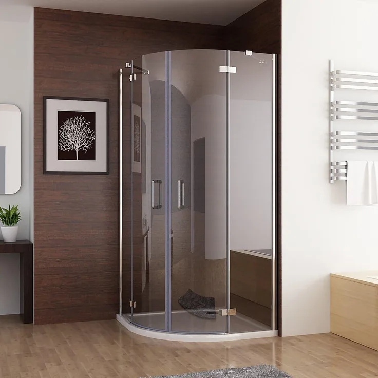 MIQU Eckdusche Runddusche mit Falttür aus Echtglas, Viertelkreis, BxT: 90x90 cm, NANO-Beschichtung, Silber