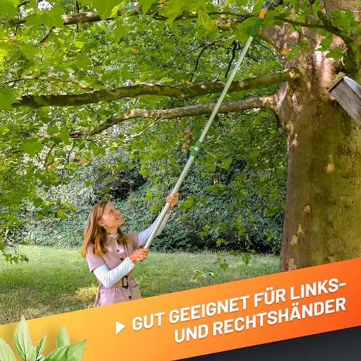 Grüntek Milena, Handsäge mit Teleskopstiel (100-240 cm), dreifach gezahntem Sägeblatt aus Kohlenstoffstahl, Aluminium und ergonomischem Griff, Silber/Gelb/Grün – Bild 6