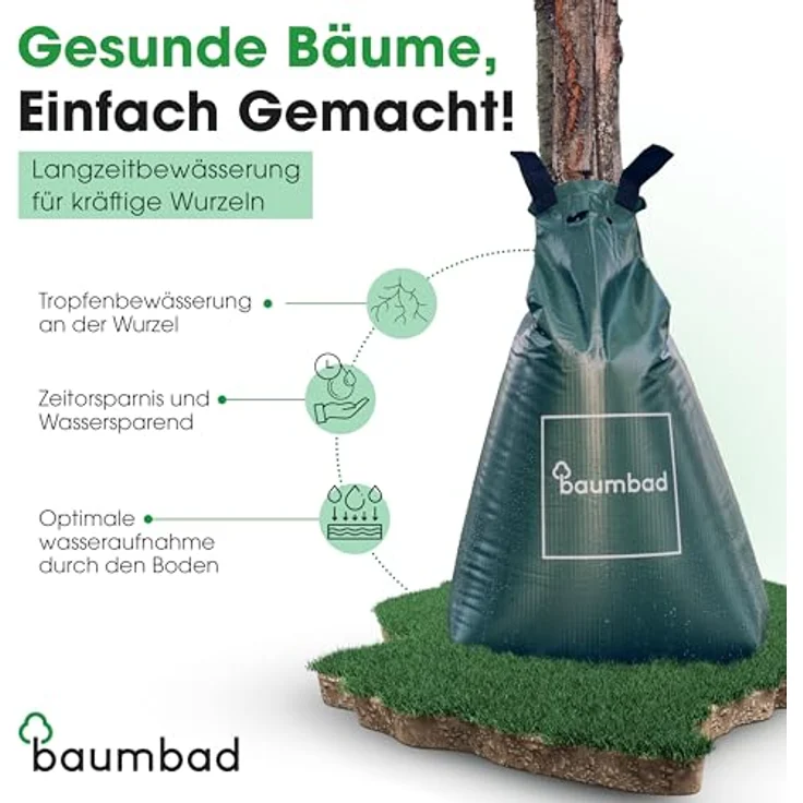 baumbad Baumbewässerungsbeutel, 75 Liter Wassersack aus UV-beständigem PVC, langzeit Bewässerungssystem für Bäume bis 30 cm Umfang – Bild 2