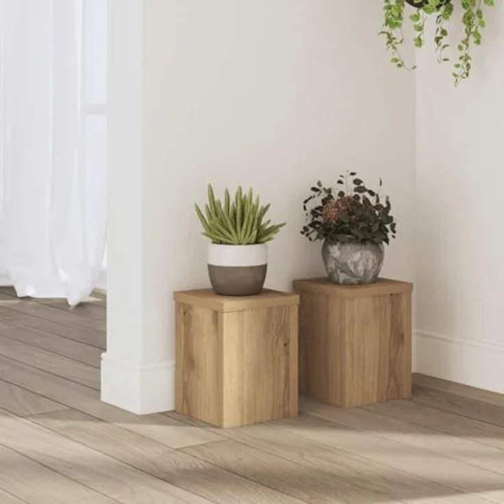 vidaXL Pflanzenständer 2er Set Artisan-Eiche, 15x15x20 cm, robuster Holzwerkstoff, leicht zu reinigen – Bild 2