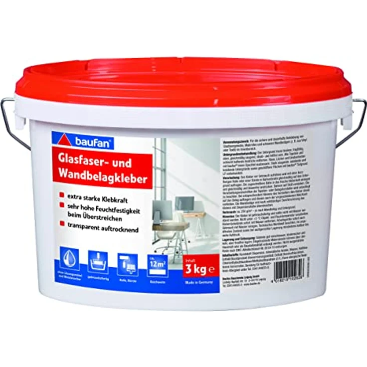 Baufan Glasfaser- und Wandbelagskleber für Glasfasergewebe, Malervlies und schwere Wandbeläge 3kg – Bild 2