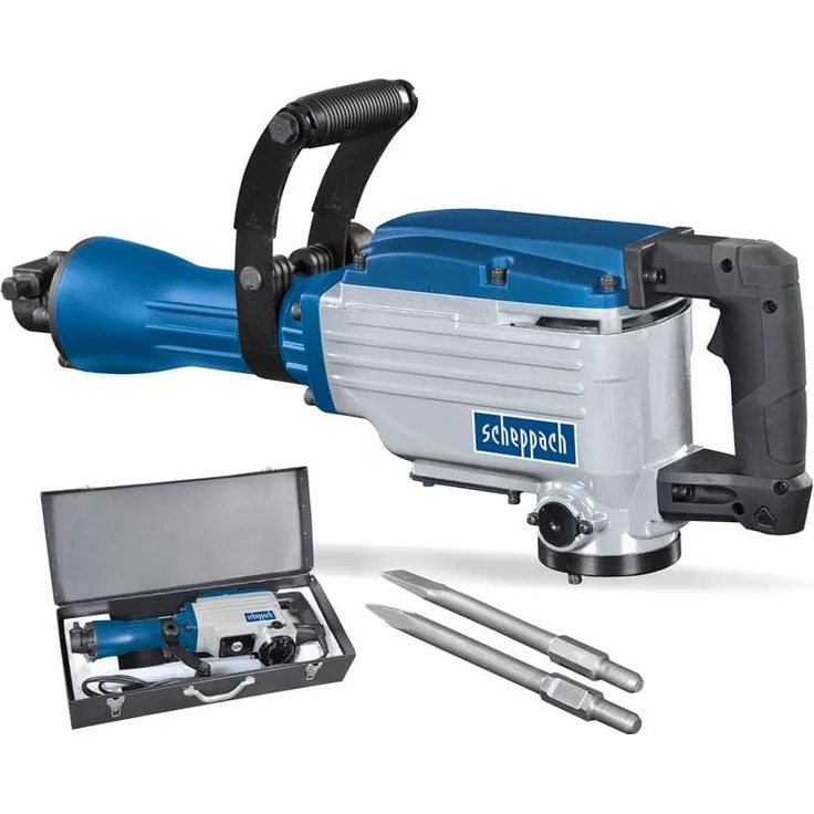 Scheppach AB1700 Abbruchhammer 50J Schlagkraft | 1700W Leistung | 2000 Schläge/min | 390mm Spitz- und Flachmeißel inkl. Metall-Transportkoffer