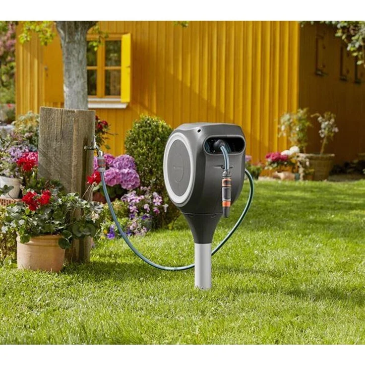 GARDENA Garten-Schlauchbox RollUp S 18606-20, 15 Meter Schlauchlänge, weiß, stehend, 360° drehbar 18606-20 UV-beständig, frostsicher – Bild 3