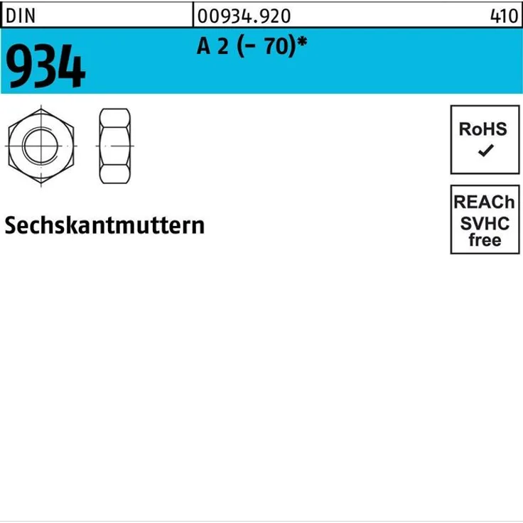 Reyher Sechskantmutter DIN 934/ISO 4032 M 10 A 2 (- 70) - Preisvergleich