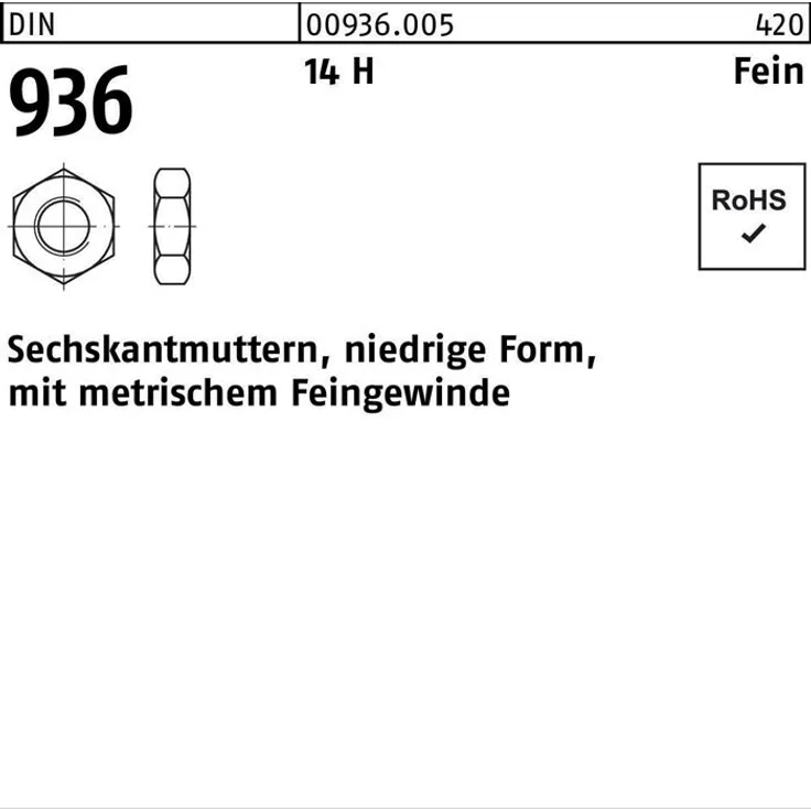 Reyher Sechskantmutter DIN 936 M 40 x 1,5 14 H