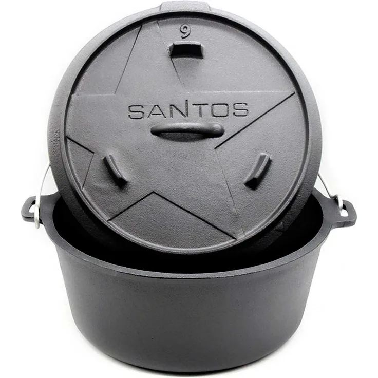 SANTOS Dutch Oven Feuertopf Schmortopf Camp Oven ca. 8,5 Liter / 9 Qt (ohne Füße)
