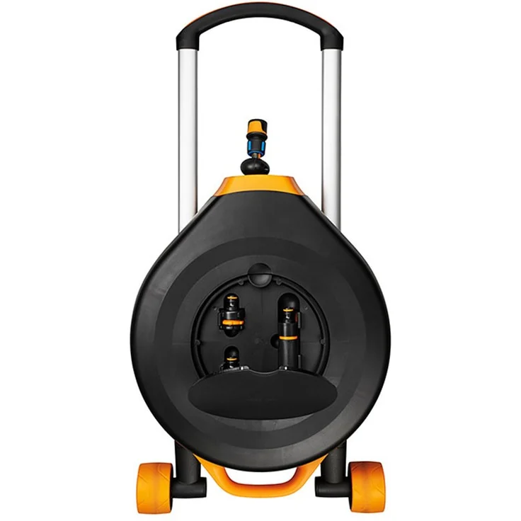 Fiskars Waterwheel XL mit Rädern (1025933) 20 m Schlauch Zubehörfach mit Zubehör freite Platzierung 360° Drehung automatischer Aufrollschlauch Schlauchwagen – Bild 1