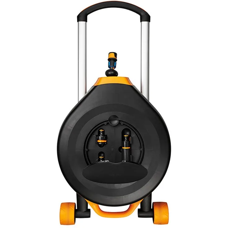 Fiskars Waterwheel XL mit Rädern (1025933) 20 m Schlauch Zubehörfach mit Zubehör freite Platzierung 360° Drehung automatischer Aufrollschlauch Schlauchwagen