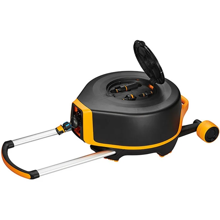Fiskars Waterwheel XL mit Rädern (1025933) 20 m Schlauch Zubehörfach mit Zubehör freite Platzierung 360° Drehung automatischer Aufrollschlauch Schlauchwagen – Bild 3