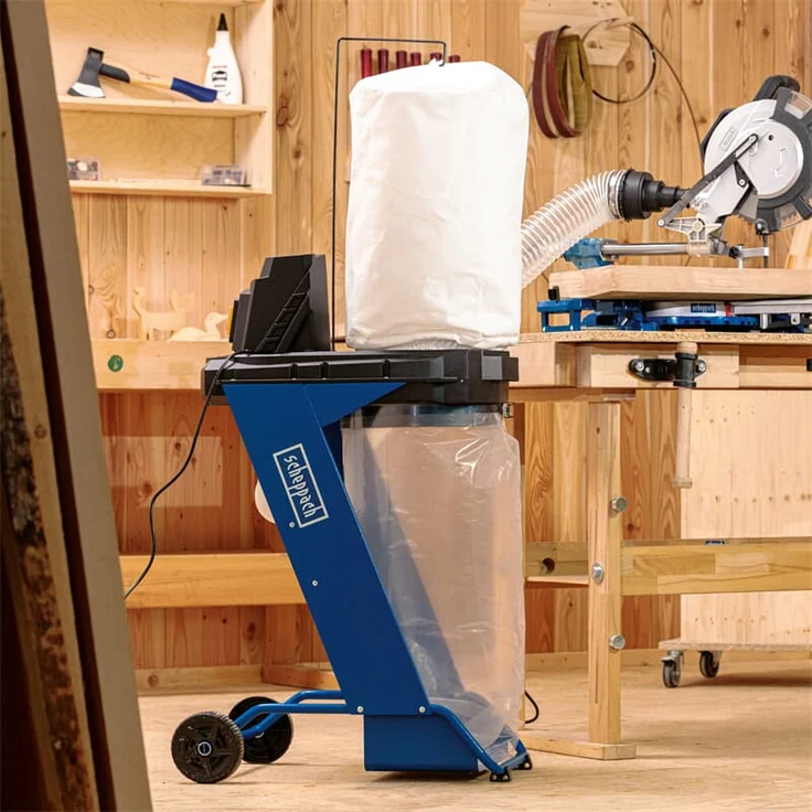 Scheppach DC500 Absauganlage inkl. 4 TLG. Adapterset | 550W Leistung | 75L Auffangsack | Absaugstutzen Ø 100mm | Luftleistung 1150m3/h | Schlauchlänge 2000mm – Bild 6
