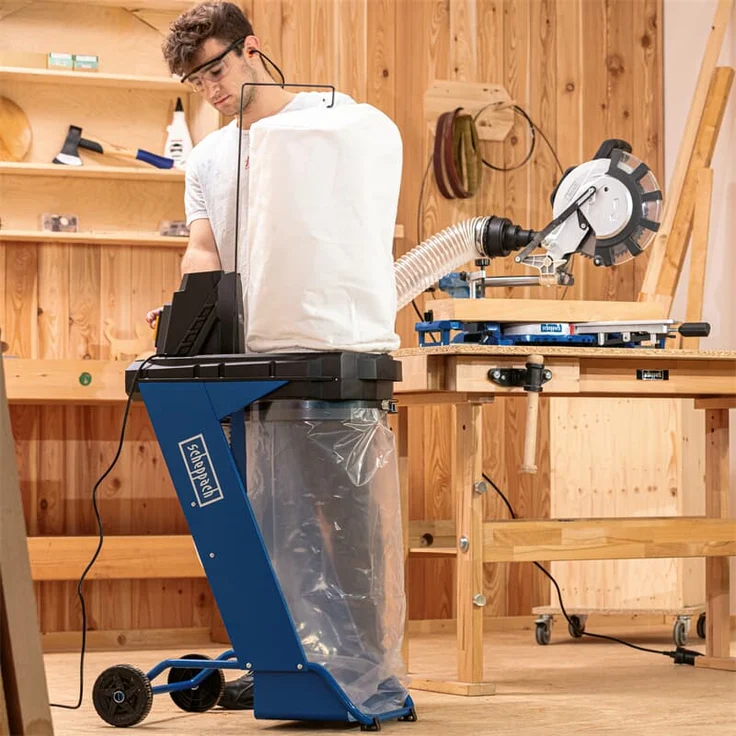 Scheppach DC500 Absauganlage inkl. 4 TLG. Adapterset | 550W Leistung | 75L Auffangsack | Absaugstutzen Ø 100mm | Luftleistung 1150m3/h | Schlauchlänge 2000mm – Bild 3