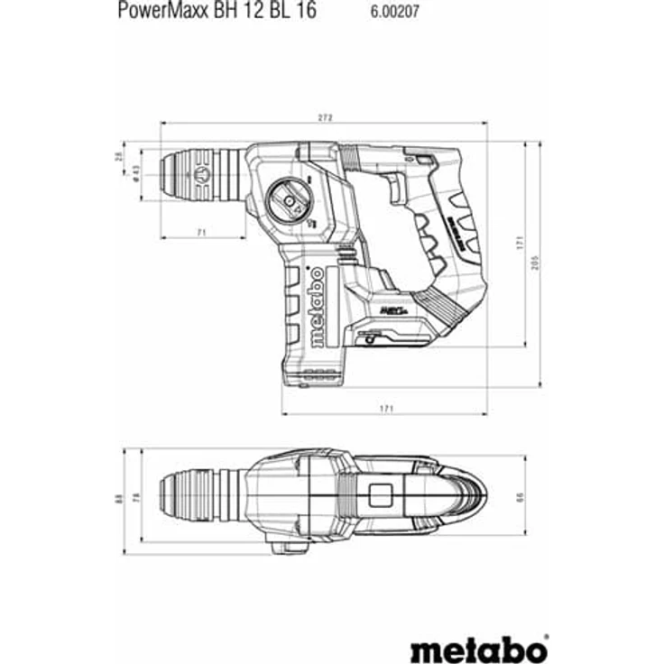 Metabo Akku-Bohrhammer PowerMaxx BH 12 BL 16, Metabox 145 (ohne Akku und Ladegerät) - 600207840 – Bild 5