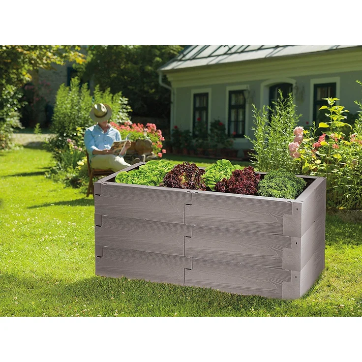 Juwel Hochbeet Timber Set M 3-reihig, Kunststoff Holzoptik grau, 130 x 60 x 60 cm, 360 Liter Füllmenge witterungsbeständig, Bausteinsystem – Bild 2