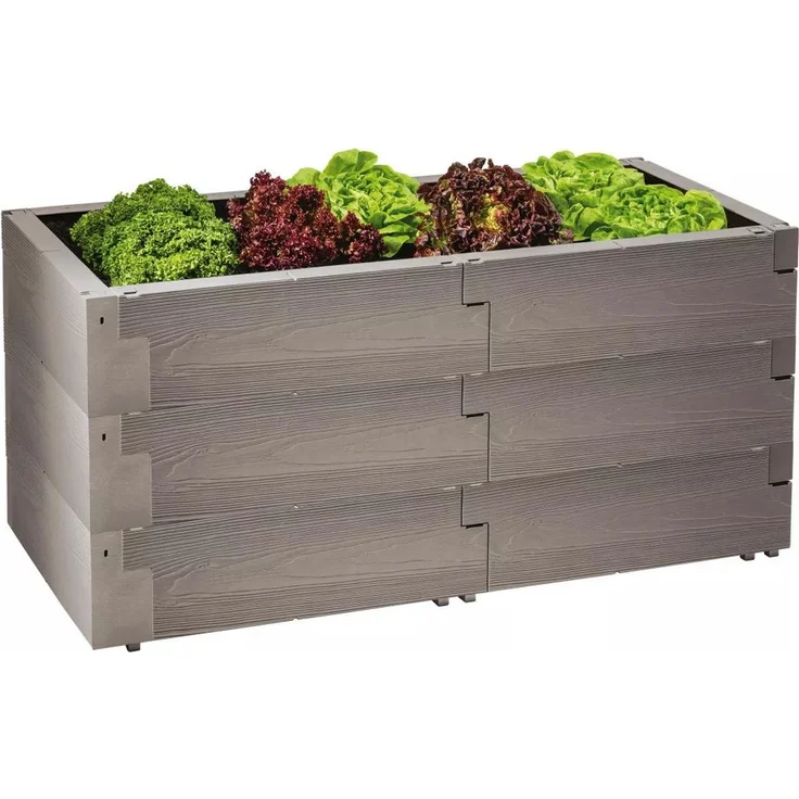 Juwel Hochbeet Timber Set M 3-reihig, Kunststoff Holzoptik grau, 130 x 60 x 60 cm, 360 Liter Füllmenge witterungsbeständig, Bausteinsystem – Bild 1