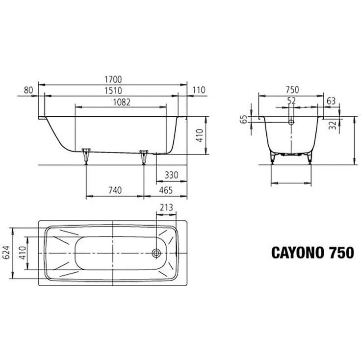 Kaldewei Advantage CAYONO 750 Badewanne Rechteck 170x75x41cm alpinweiß 275000010001