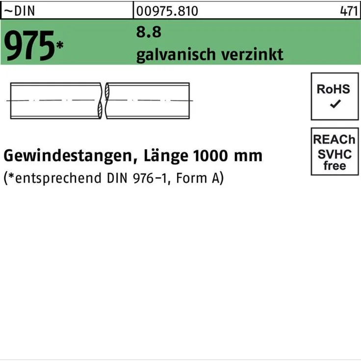 Reyher Gewindestange DIN 975 M 20 x 1000mm 8.8 galvanisch verzinkt