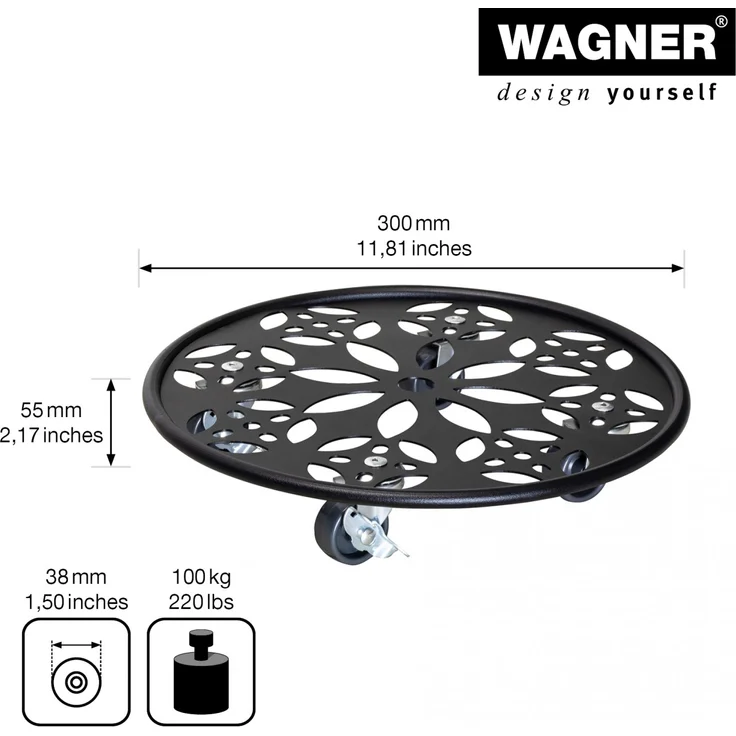 WAGNER Pflanzenroller Stahl rund Ø 30 cm Tragkraft bis max. 100 kg – Bild 3