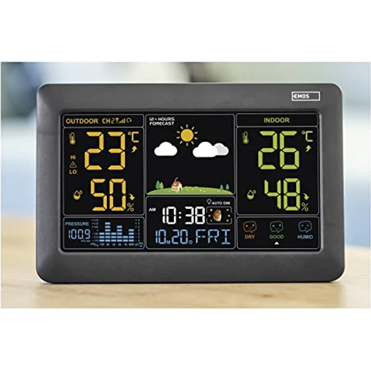 Emos E0387, Wetterstation in Schwarz, digitale Funkuhr mit DCF-Technologie, Temperatur- und Luftfeuchtigkeitsmessung, erweiterbar mit 3 Sensoren – Bild 2