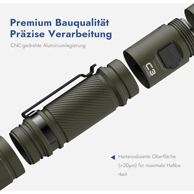 WUBEN C3 Taschenlampe, LED Aufladbar 1200 Lumen, IP68 Wasserdicht, 6 Lichtmodi, EDC Taschenlampe – Bild 4