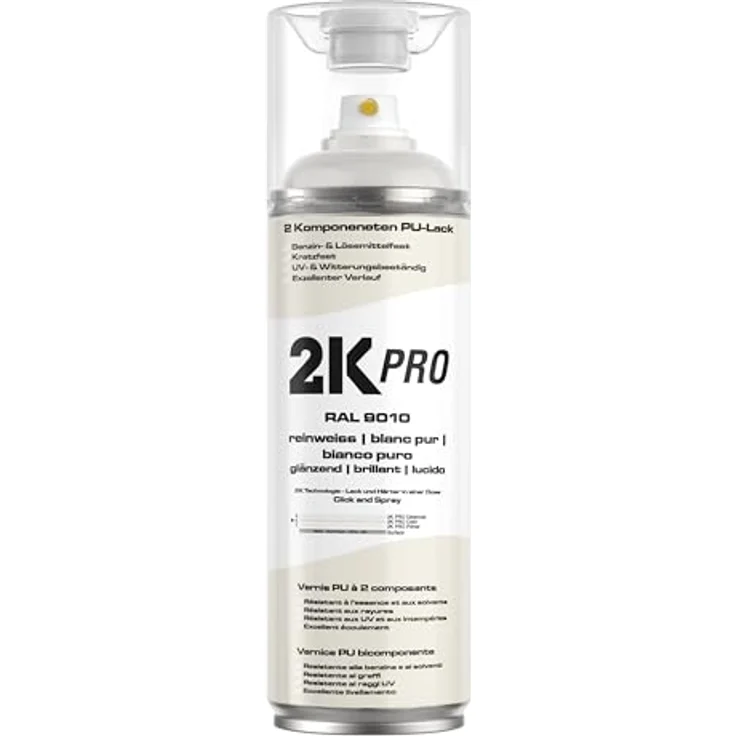 2K PRO 2K Spraydose 400ml, Schnelltrocknender 2K Sprühlack, UV-beständig und kratzfest, RAL9010 - Reinweiss Glanz – Bild 1