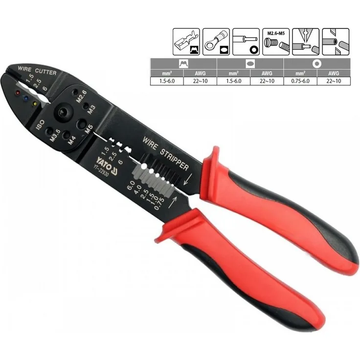 TRIZERATOP Crimpzange 240mm, Abisolierzange mit gehärtetem Stahl und geschwärzter Oberfläche