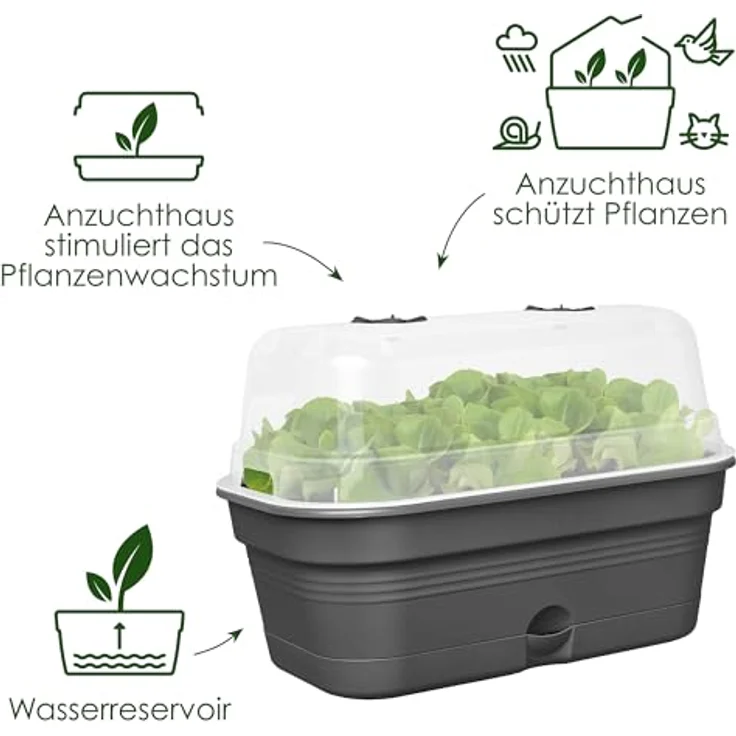 elho Green Basics Anzucht Schale Allin1 M, Recycling-Kunststoff, Wasserspeicher, Schwarz – Bild 3
