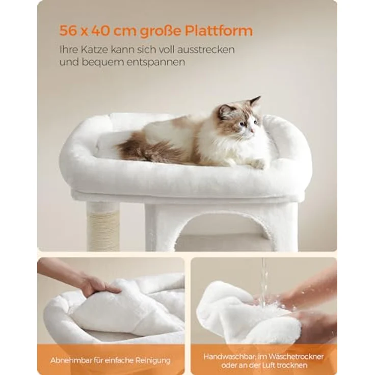 Feandrea Kratzbaum, 84 cm Katzenbaum, L, große Plattform, 2 Katzenhöhlen, cremeweiß – Bild 4