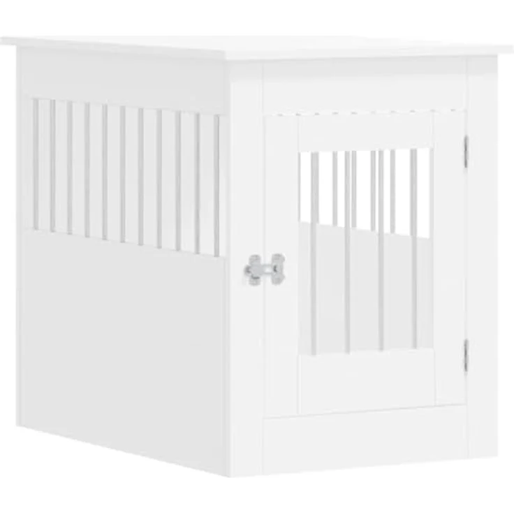 vidaXL Hundekäfig im Möbelstil, Abschließbar Hundebox mit Tür, Hundehütte Beistelltisch mit 2-in-1-Funktion, Hundehaus Haustierkäfig, Weiß 55x80x68 cm Holzwerkstoff – Bild 1