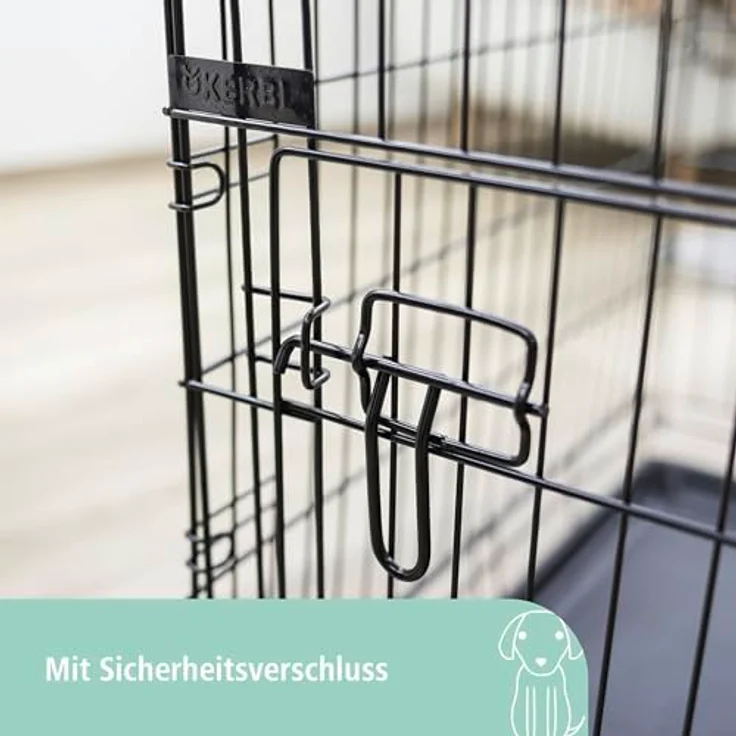 Kerbl Gittertransportbox, klappbar, schwarz, 92x63x74cm, mit 2 Türen, herausnehmbarer Kunststoffwanne – Bild 4