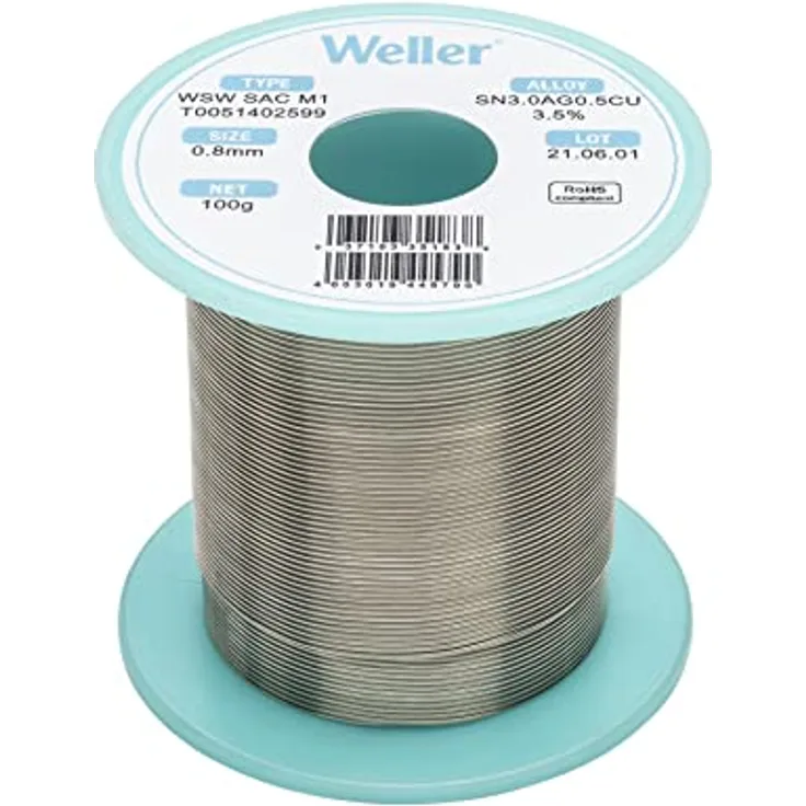 Weller WSW SAC M1 (T0051402599) Bleifreier Lötdraht, Ø 0,8mm, Legierung Sn96.5Ag3Cu0.5, Flussmittelgehalt 3,5%, 100 g - Preisvergleich