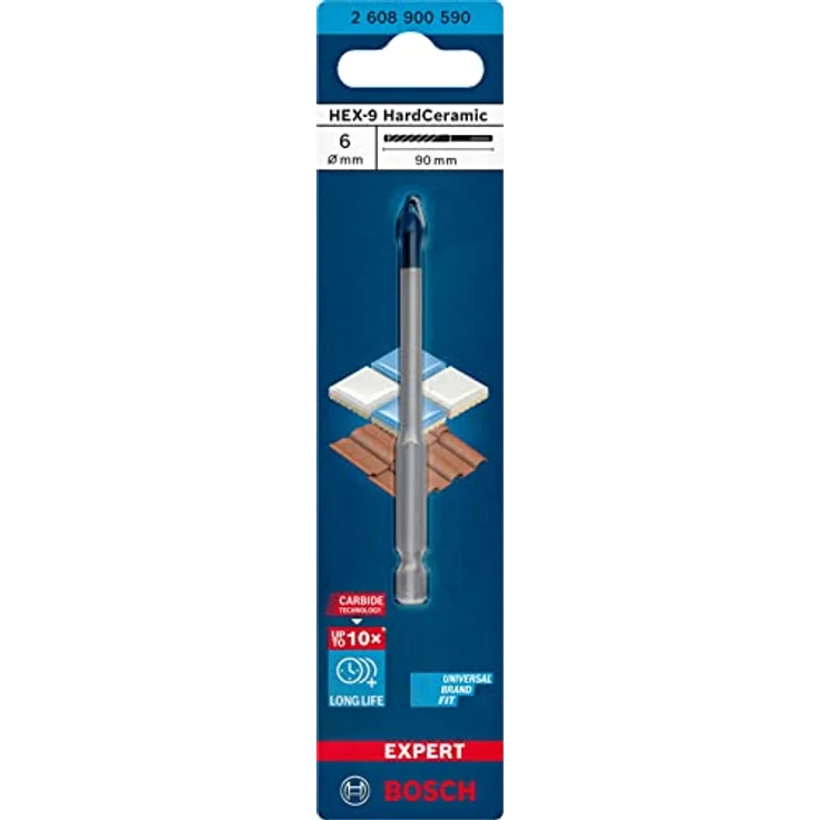 Bosch EXPERT HEX-9 Hard Ceramic Bohrer, Ø 6 mm, für harte und weiche Fliesen, extreme Langlebigkeit mit Carbide Technology, Sechskantschaft für maximale Drehmomentübertragung – Bild 2