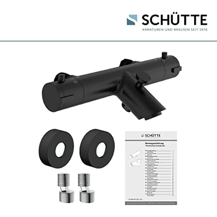 Schütte London Thermostatische Badarmatur, Hartafstand 150 mm, Zwart Mat, mit Eco-Stopp-Funktion und Temperatursperre – Bild 6