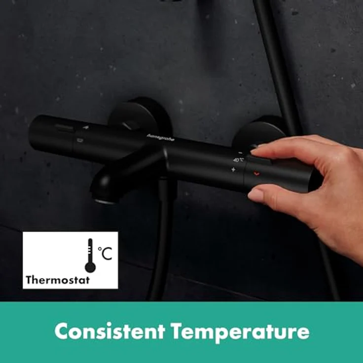 hansgrohe Ecostat Fine Wannenthermostat, Aufputz mit 2 Verbrauchern, Ausladung 177 mm, Temperatur- und Volumenregelung, SafetyStop – Bild 9