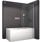 BERNSTEIN Schwenkbarer Badewannenaufsatz Duschabtrennung NT201, 6 mm Nano Echtglas, wählbare Größe 80x140cm, Profilfarbe Chrom