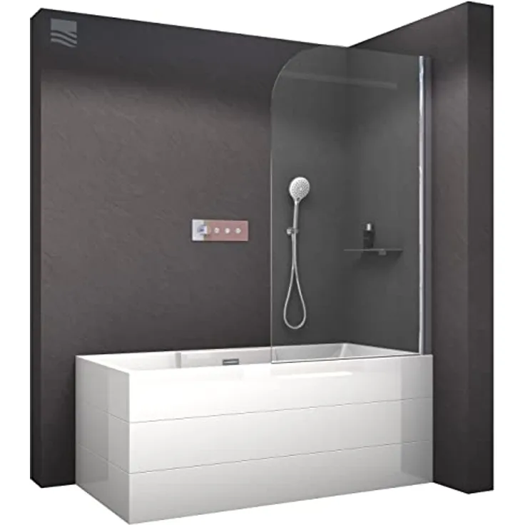 BERNSTEIN Schwenkbarer Badewannenaufsatz Duschabtrennung NT201, 6 mm Nano Echtglas, wählbare Größe 80x140cm, Profilfarbe Chrom