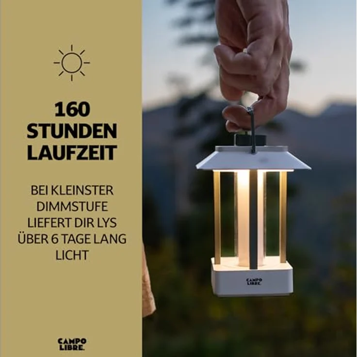 Campo Libre.® LYS Campinglampe aufladbar, wasserfest, dimmbar, mit Kerzenlichtfunktion und bis zu 160h Leuchtdauer, USB Powerbank-Funktion – Bild 5