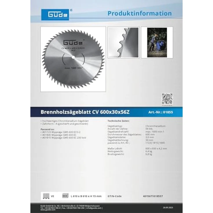 Güde Brennholzsägeblatt CV 600x30x56Z, 56 Zähne für Wippsägen und Kreissägen – Bild 4