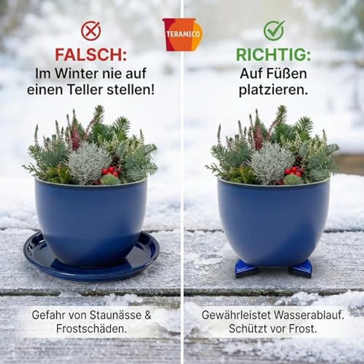 Teramico Pflanzenteller Untersetzer Keramik, frostfest, Royal Blau, 30 cm, handgefertigt, winterhart – Bild 5