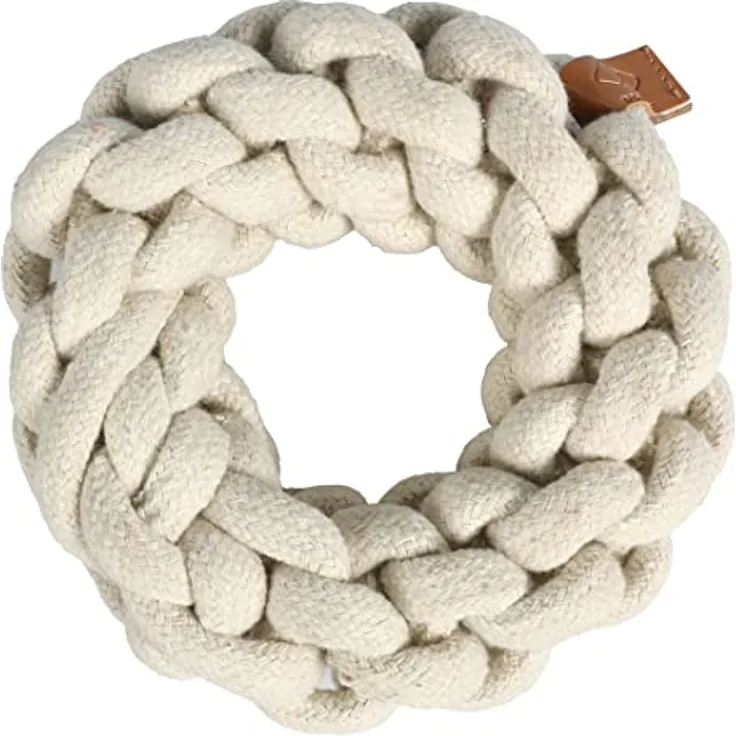 D&D Home, Hundespielzeug Ben Geflochtener Ring, 13 cm, Beige, natürliche und strapazierfähige Materialien, schöne Verarbeitung aus Leder, modische Farbe und Form, hält das Zahnen und das Zahnfleisch