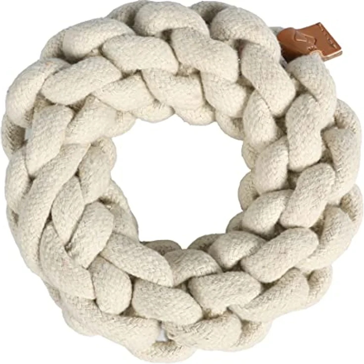 D&D Home, Hundespielzeug Ben Geflochtener Ring, 13 cm, Beige, natürliche und strapazierfähige Materialien, schöne Verarbeitung aus Leder, modische Farbe und Form, hält das Zahnen und das Zahnfleisch – Bild 1