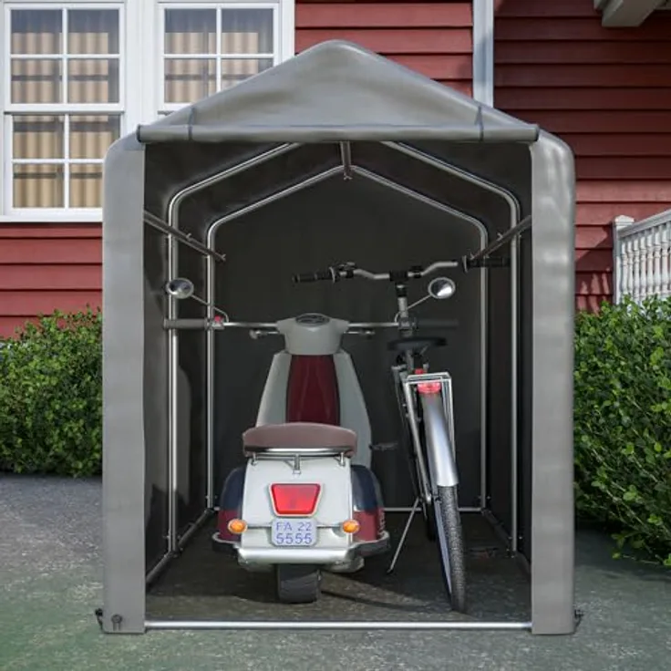 Thanaddo Fahrradgarage 100x187x160cm, robuster Carport mit verzinktem Stahlrahmen, dunkelgrau